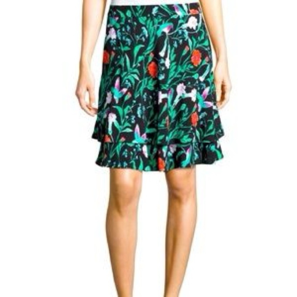 Kate Spade Jardin Skirt Size 2 Floral Hummingbird Tiered Knee Length